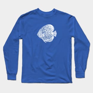 Pompadour Fish or Discus Fish - aquarium lovers ink drawing Long Sleeve T-Shirt